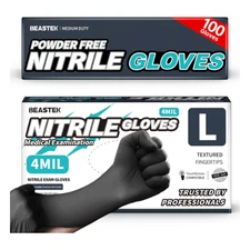 100 Large Disposable Nitrile Gloves Black 4 Mil Powder & Latex Free Safe Medical