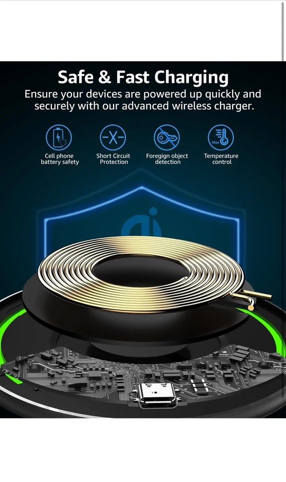 TOZO 15W Fast Wireless Charger Pad for iPhone 16–12, Galaxy S24–S22, Black - Image 3 of 4