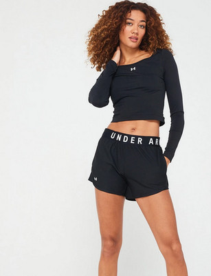 Under Armour Schleppe nahtloses Oberteil T-Shirt schwarz Langarm Crop LARGE - neu mit Etikett £45