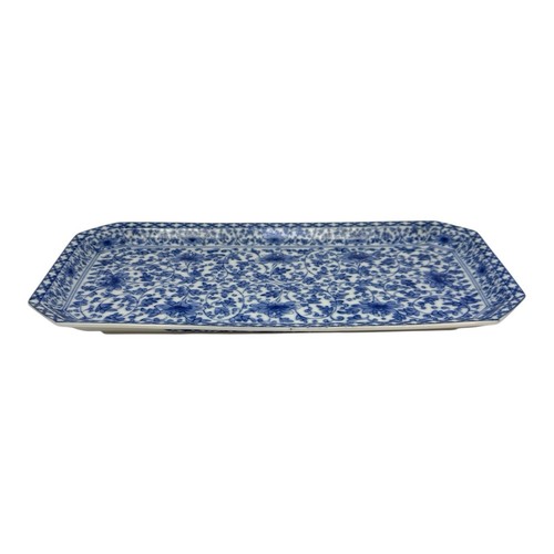 Qing Dynasty Qianlong Blue White Floral Ceramic Rectangular Tray 7x14 - Picture 3 of 10