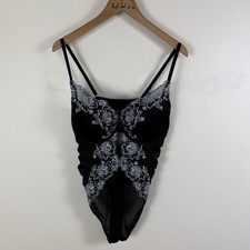 Vamp size 14E Body Suit Full Cup Push Up Black Purple Floral Embroidered