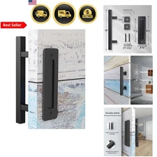 Sliding Barn Door Handles Pulls Set Rustic Heavy Duty Black 12Inch Square