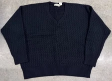 Paul Stuart Lambs Wool Sweater Mens Md/Lg V-Neck Black Cable Knit Made In Italy