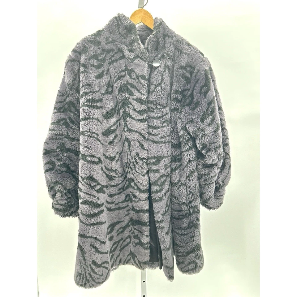 Gabardina peluda estilo vintage VI LTD gris negro tira de tigre piel sintética grande Foto 2 de 4