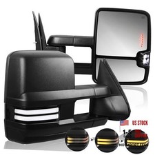 Pair Heated Power Towing Mirrors Compatible for Chevy 2014-2018 Black