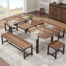 Extendable Dining Table for 4-8 Kitchen Table with 2 Bench 2 Stool Living Room
