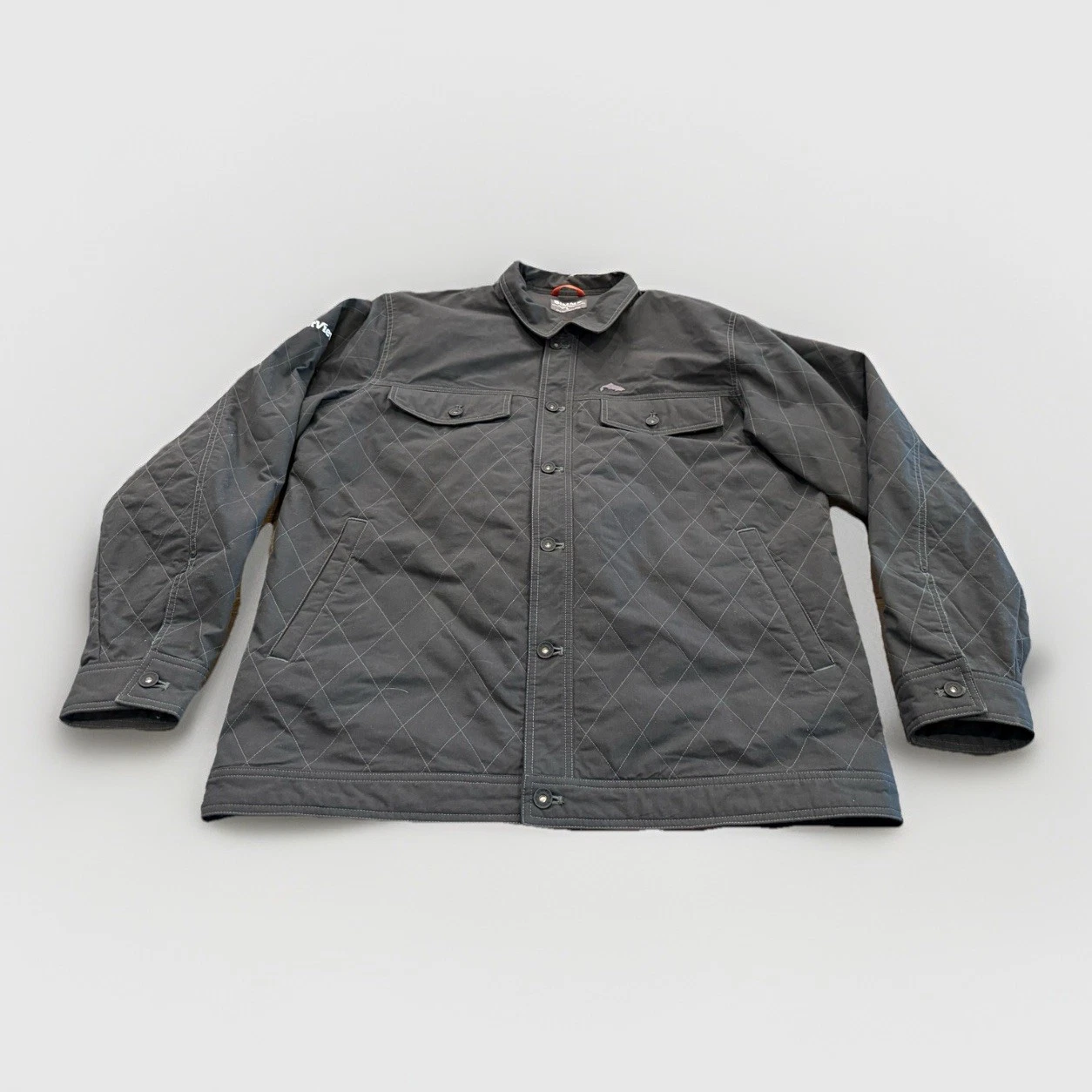 Simms Mens Gray Cordura Dockwear Carbon Lined Fishing Canvas Jacket L Comp Logo
