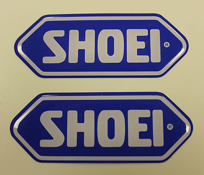 SHOEI Aufkleber - Decals - 2 x weiß/blau gewölbt Gel Finish - 75mm - Motorrad