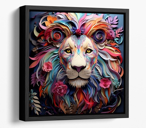 COLOURFUL ABSTRACT LION DECOR CANVAS WALL ART FLOAT EFFECT/FRAME/POSTER PRINT - Picture 6 of 18