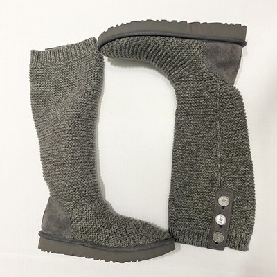 UGG Purl Cardy Knit Sweater Button Boots Slouchy Fold Over Gray