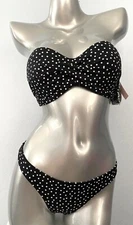 Victoria's Secret Swim Nwt Black Dot Twist Bandeau Top & Itsy Bikini Bottom Set