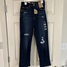 Levi  s Ribcage Straight Ankle distressed stretch dark high jeans 24 x 27 NWT