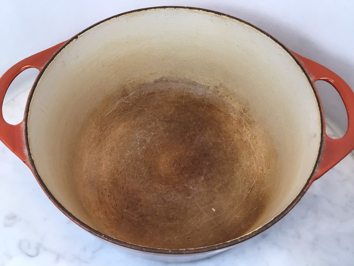 Vintage COUSANCES Orange Enamel Cast Iron Dutch Oven 4 Qt #24 | eBay