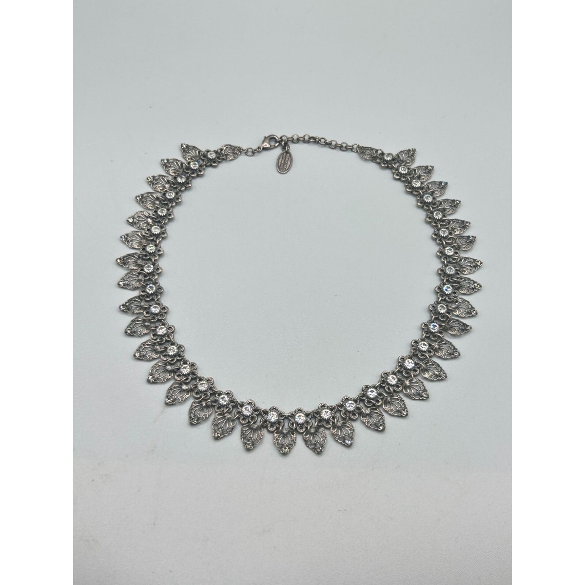 Signed Kenny Ma San Francisco Necklace Filigree Clear Crystals w