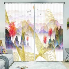 Golden Wavy Lines 3D Blockout Photo Print Curtain Fabric Curtains Window