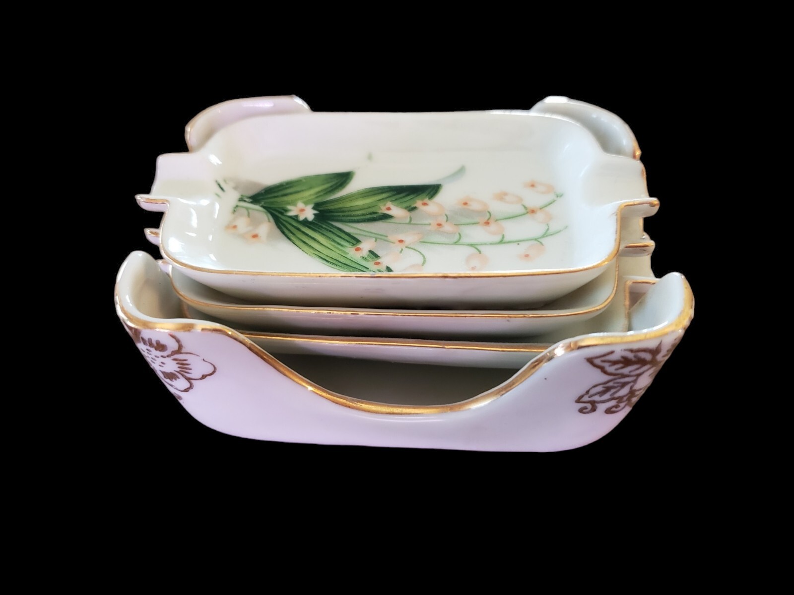 Vintage victoria ceramics ashtray set in holder Made in japan