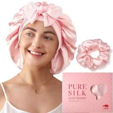 100 Mulberry Silk Bonnet for Sleeping Women 6A 22 Momme Large Double-Layer S...