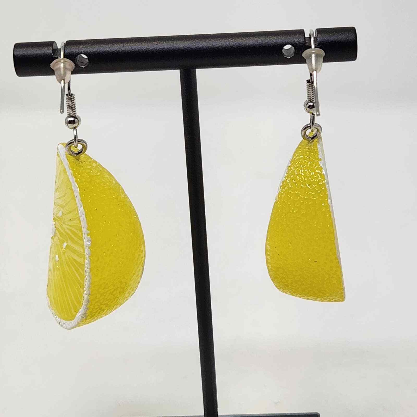 Yellow White Lemon Slice Dangle Drop Hook Earring… - image 3