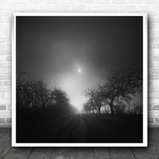 Fog Landscape Black And White Story Lone Walk Square Wall Art Print