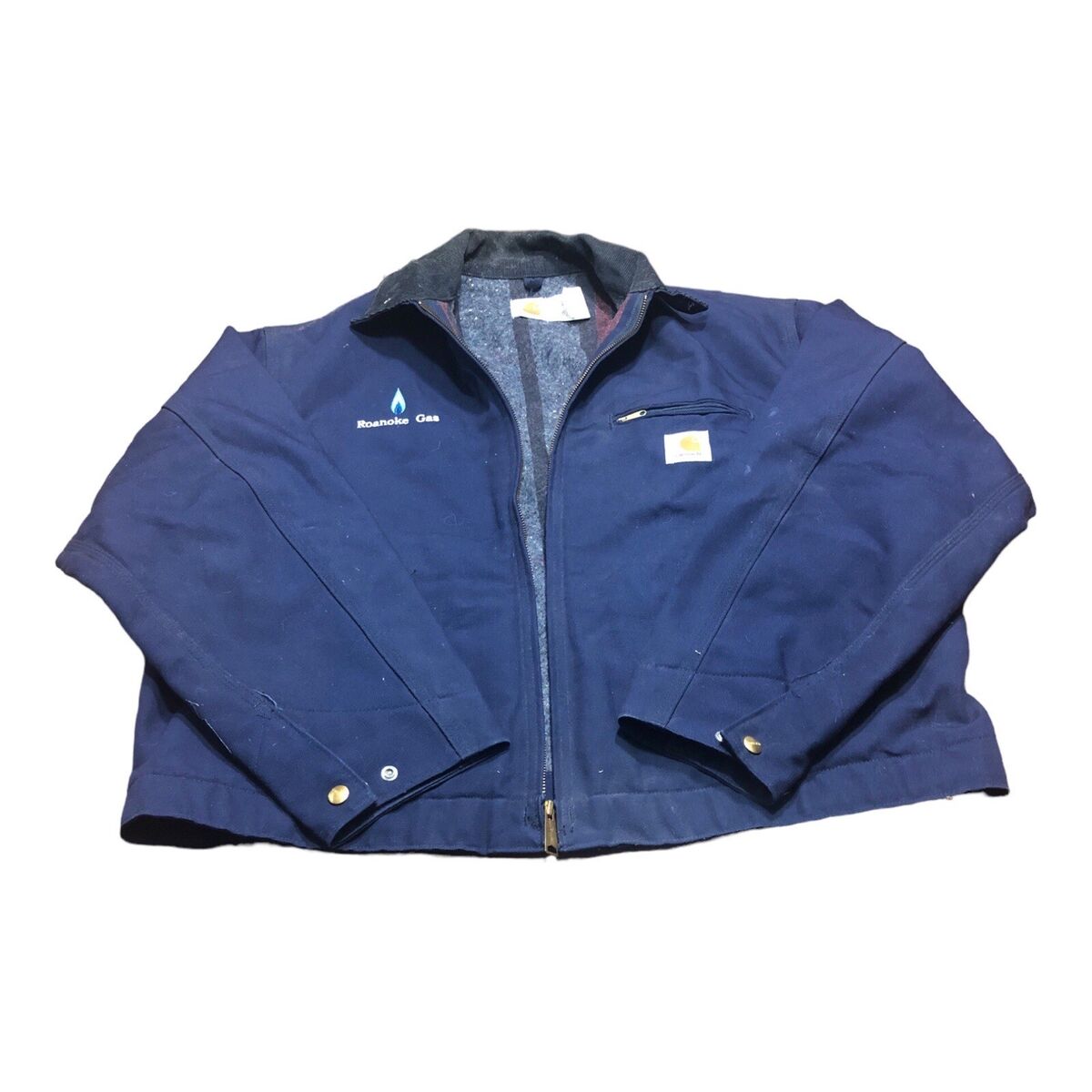 Vintage Carhartt Detroit Jacket JB102 Blue 55 L Roanoke Gas Vintage Carhartt Detroit Jacket JB102 Blue 55 L Roanoke Gas