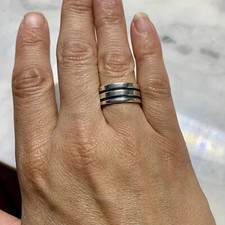 Sterling Silver Ribbed Wide Band Ring Size 6