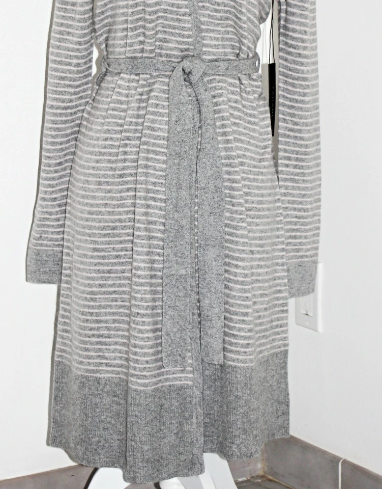 TAHARI Lujoso Puro Lujo Cachemira Rayas Cinturón Cárdigan Bata 39" Largo XS-XL Foto 4 de 4