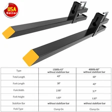 43" 60" Tractor Pallet Forks Skid Steer Loader Bucket Clamp Forks 1500lb 4000lbs