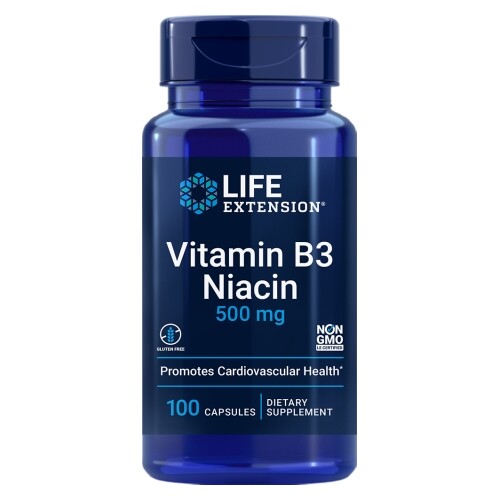 Vitamina B3 niacina 500 mg 100 tappi per estensione vita - Foto 1 di 1