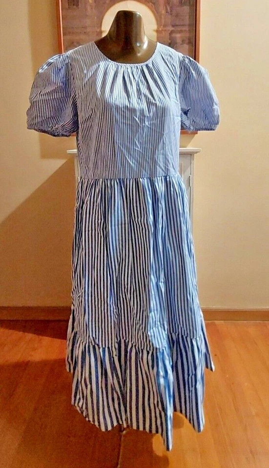 Девочек новый с Ярлыками $118 J. Crew синий и белый в полоску ярусный макси платье оборки отделки sz 12 - Изображение 3 из 3