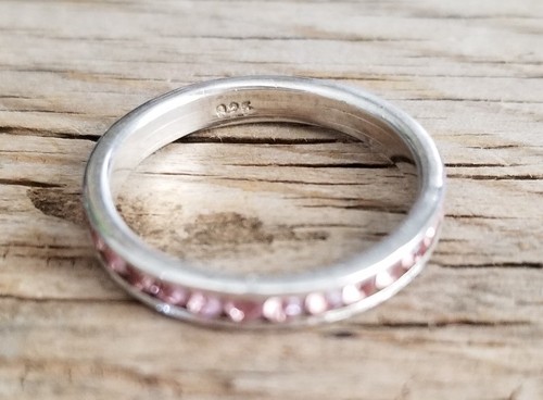 STERLING SILVER PINK CZ ETERNITY BAND RING - Picture 4 of 7