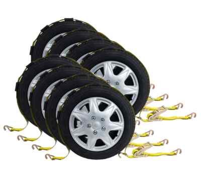 8Pk 2''x10' Over The Wheel Tire Straps with Ratchet, Wire J Hook 3,333 LBS WLL