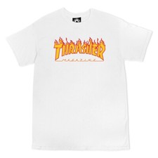 Thrasher Magazine FLAMES LOGO Skateboard T Shirt WHITE