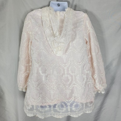 DAVE & BELLA Fine Collection Size 7Y White Lace Overlay Pink Hooded Windbreaker - Picture 3 of 10