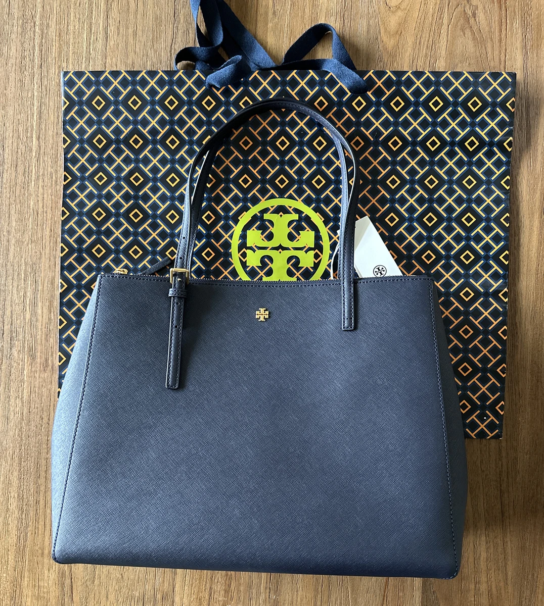 TORY BURCH 134837 EMERSON Large Double Zip Tote Navy Saffiano  