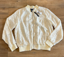 Nwt Chelsea & Theodore Bomber Jacket Women's Size L Cream Lace Floral Zip $88.00