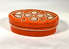 Vintage Small Oval Box Trinket Box - Balsa Wood - Painted Red - Hearts  Flower