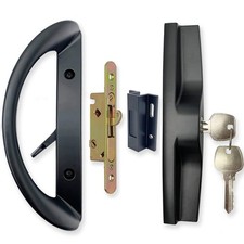 Patio Sliding Door Handle Set with Mortise Lock, Key Cylinder and Keeper, Han...