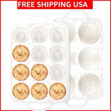 2Pack Silicone Muffin Pan for Baking with Metal Reinforced Frame, Regular 12 ...