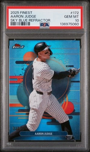 2025 Topps Finest - Uncommon Aaron Judge #172 Sky Blue Refractor /250 PSA 10