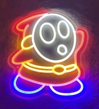 New SHY GUY LED Neon Sign 20"x17" Light Mario Gaming Character Kids Room Decor