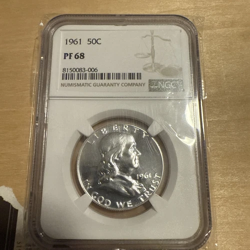 1961 NGC PF68 SILVER PROOF FRANKLIN HALF DOLLAR 50c 90% SILVER WHITE LABEL