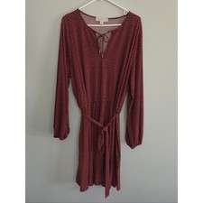 Michael Kors Navy & Red Long-Sleeve Tie-Waist Dress. Size 2XL. #SW