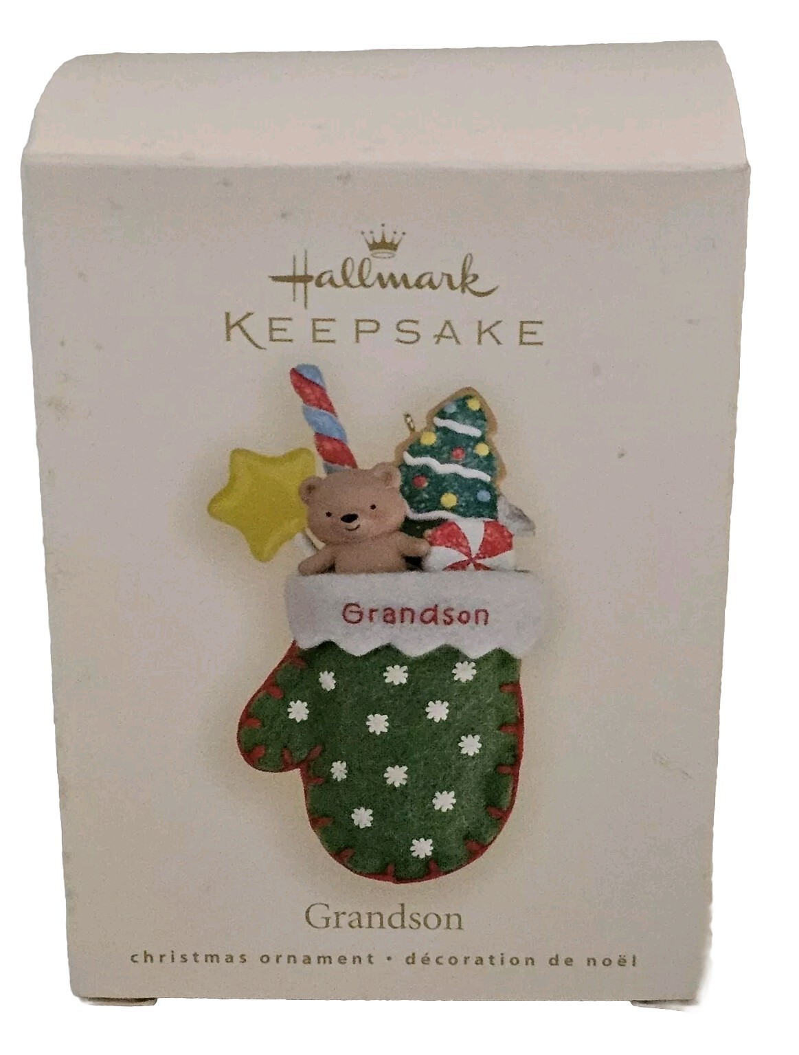 Hallmark Grandson Green Handcrafted Fabric Stocking Keepsake 2008 Ornament 10i