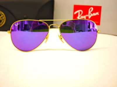 RAY-BAN RB3025 Aviator Sunglasses Gold Frame 58mm Purple Lens