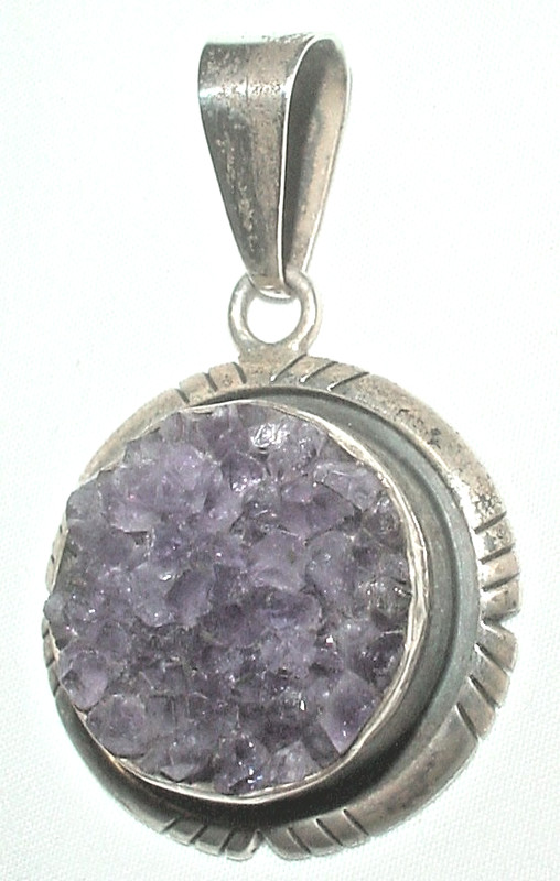Lovely  Vintage Charles Albert Fine Sterling & Amethyst Cluster Crystal Pendant