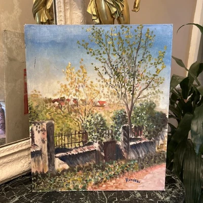 Tableau Huile Sur Panneau Ancienne Signée Paysage Décoration Vintage - Photo 1/4