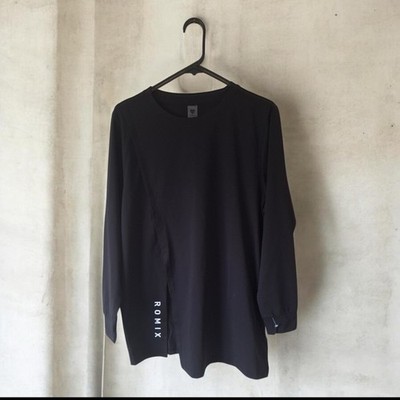 ROMIX Men's Black Long Sleeve Crew Neck Activewear T-Shirt Logo Size R1