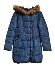 Size 12 Fur Trim Hooded Puffer Coat Color Blue
