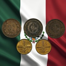 Lot of 5 Mexico 1 Centavo Coins - 1930s, 1940s & 1960s - Combined Ship