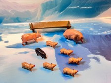 Lot of 10 Vintage Metal Farm: 2 Pigs, 7 Piglets, 1 Trough, Britains, etc.
